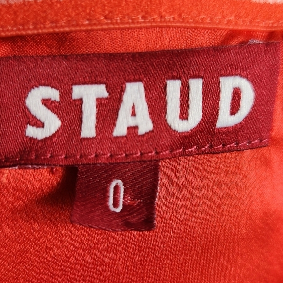 STAUD Tracing Faux Vegan Leather Bustier Strapless Top in Reddish Orange Size 0 - Picture 13 of 15